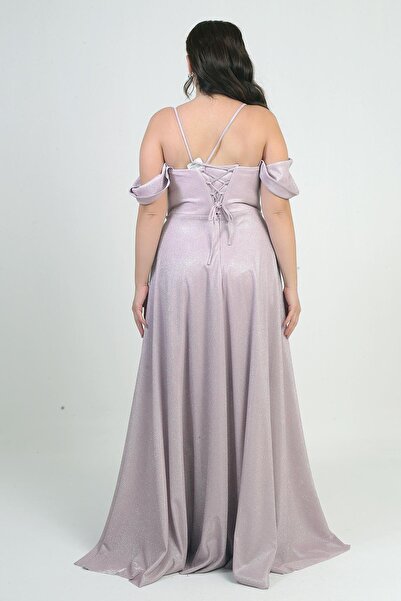 By Saygı Women's Rope Strap Lace-Up Back Chest Draped Lined Underwire Plus Size Glitter Dress