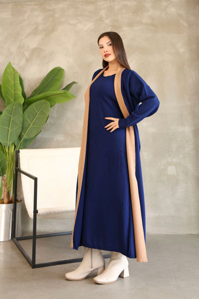 loia Kadın Lacivert Bisiklet Yaka Kışlık Triko Elbise LOİA25-5262