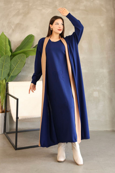 loia Kadın Lacivert Bisiklet Yaka Kışlık Triko Elbise LOİA25-5262