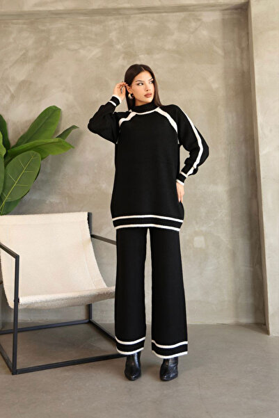 loia Set de tricotaje negre pentru femei, cu textură moale, cu bluză și panta...