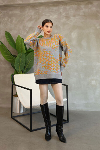 loia Tricotaj de iarnă cu model, gri, cu textură moale, pentru femei LOİA25-5275