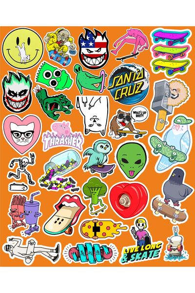 Hediyeni Al مجموعة ملصقات سكيت بورد سيري 2 |   ملصق للكمبيوتر المحمول والدفتر والتابلت والهاتف ودفتر الملاحظات ومجلة البوليت