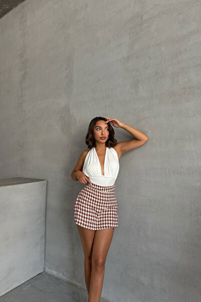 bacc Women's burgundy flap pocket axe patterned shorts skirt bchn-2526218