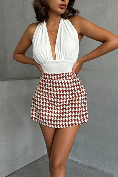 bacc Women's burgundy flap pocket axe patterned shorts skirt bchn-2526218