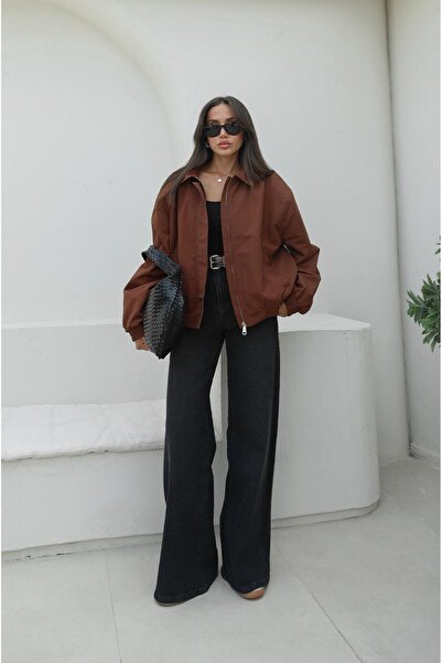 Havoş Μαύρο τζιν με τετράγωνες τσέπες στο μπροστινό μέρος και φαρδιά πόδια