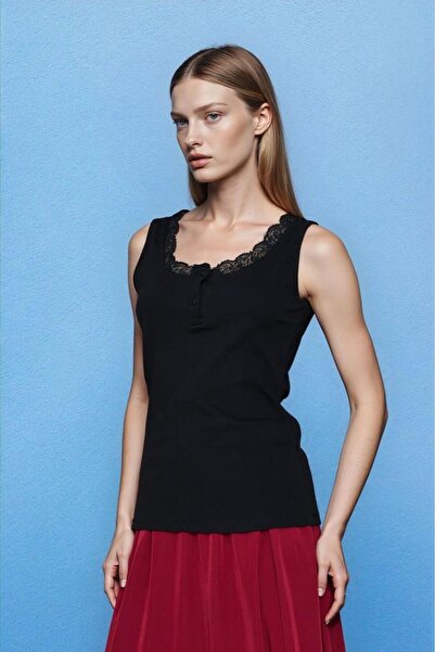 Pasaklı Giyim Women's Lace Lycra Cotton Body Blouse – U-Neck, Thick Straps, Anti-Pilling 3750210