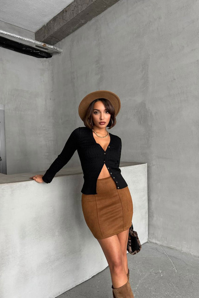 bacc Brown Floral Suede Skirt Bchn-25261011