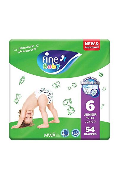 Fine Baby حفاضات مقاس 6 (16+ كجم) جونيور، 54 قطعة - مع حواجز التسرب الجديدة ذ...