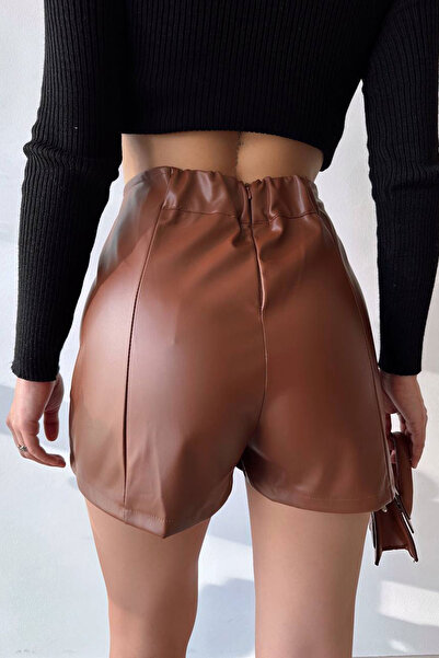 bacc Fustă scurtă maro cu crăpătură duble pentru femei BCHN-25260364