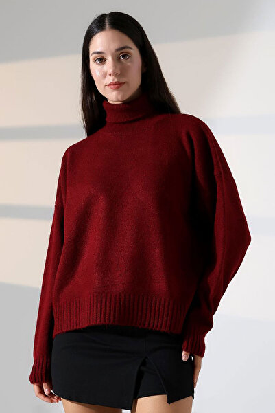 loia Pulover tricotat de iarnă, elegant, de culoare burgundă, pentru femei LO...