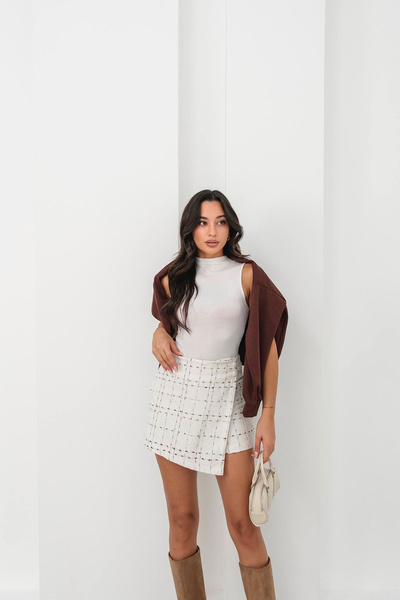 bacc Ecru-Brown 2 Button Tweed Fabric Shorts Skirt Bchn-2526414