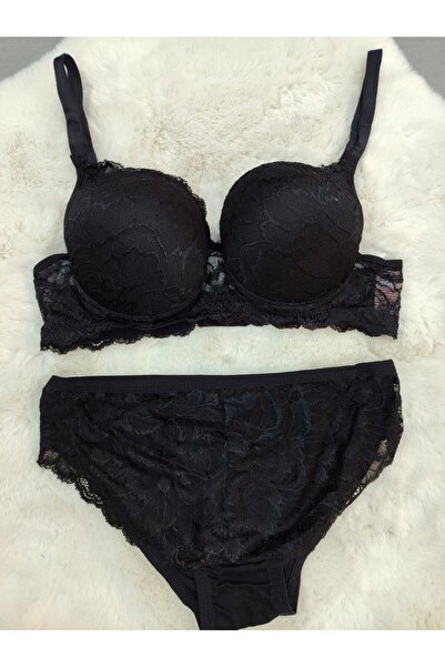 Love Angels Lace Detailed Padded Underwire Bra Panty Set 3-Piece - Lingerie Set