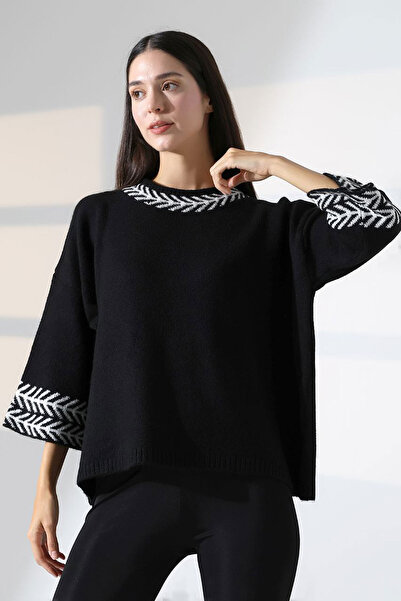bacc Pulover de tricotat cu model negru pentru femei BCES-252038