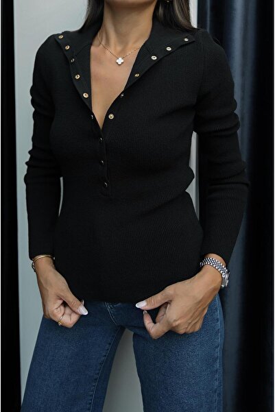 Havoş Černý svetr s límečkem na patentky