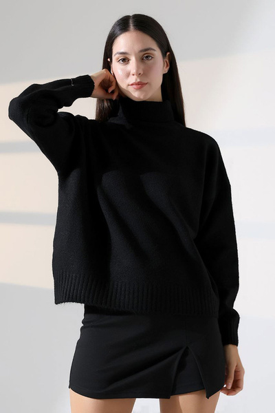 loia سترة تريكو شتوية سوداء أنيقة للنساء LOİA25-5260