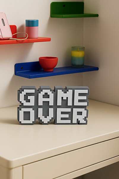 Home Retro Game Over Kabartmalı Dekoratif Obje - Gri | Masaüstü ve Duvar Süsü...
