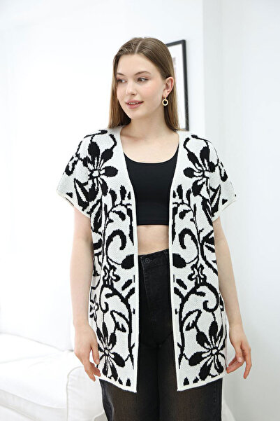 bacc Cardigan tricotat cu model pentru femei, ecru, cu jumătate de mânecă BCE...