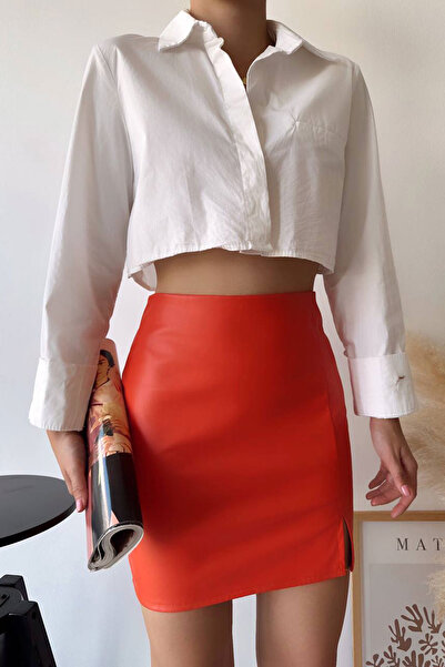 bacc Crăpătură portocalie din piele ecologică cu crăpătură simplă pentru femei BCHN-2526475