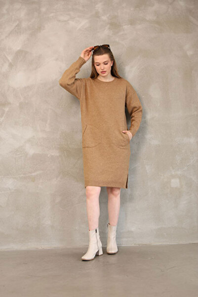 loia Γυναικείο Μπισκουτί Φόρεμα Τουνίκ με Μαλακή Υφή και Διπλές Τσέπες LOİA25...