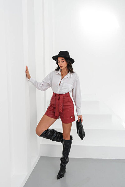 bacc Γυναικείο Μπορντό Σορτς με Ζώνη και Φαρδιές Τσέπες BCHN-25260086