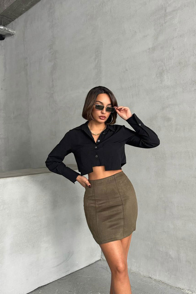 bacc Camel Green Suede Skirt Bchn-25261011