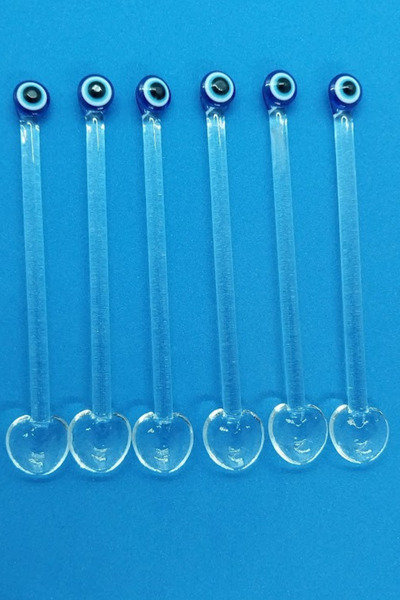 oftenadmire Glass Tea Spoon, 6 Pieces Gift Dowry Set, Evil Eye Spoon with Box for Home Office Workplace Use.