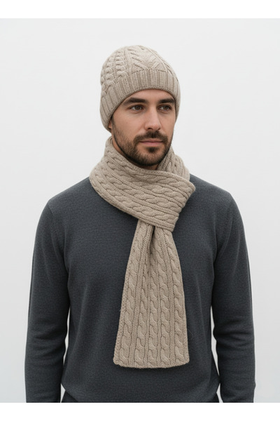 derikem Men's Wool Winter Knitted Beanie Scarf Two-Piece Set