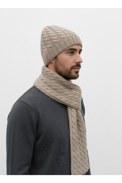derikem Men's Wool Winter Knitted Beanie Scarf Two-Piece Set