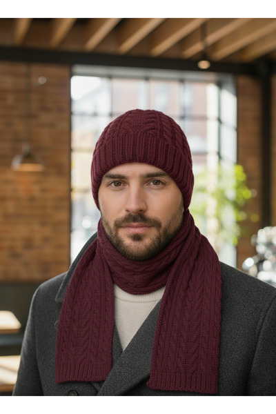 derikem Men's Wool Winter Knitted Beanie Scarf Two-Piece Set