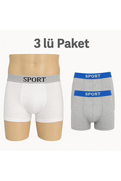 Erkek 3’lü beli lastikli likralı boxer