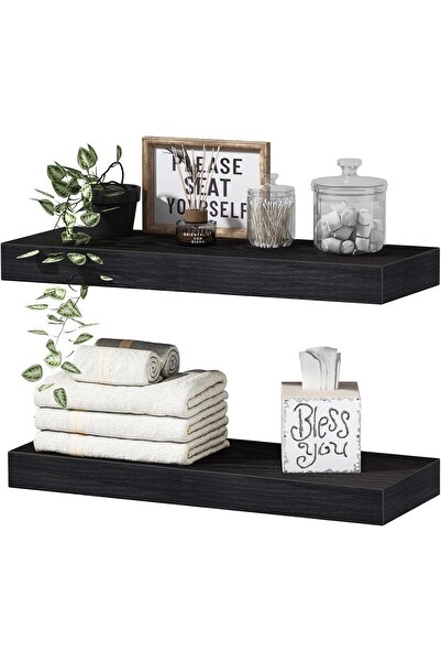 Yelajoy 2 Pcs Deep Floating Shelves,Large Extra Display Shelf,Black Wood Wide Wall Shelves,40x15x1.5cm