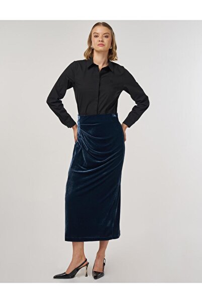 Kayra Drapeli Velvet Skirt Petrol