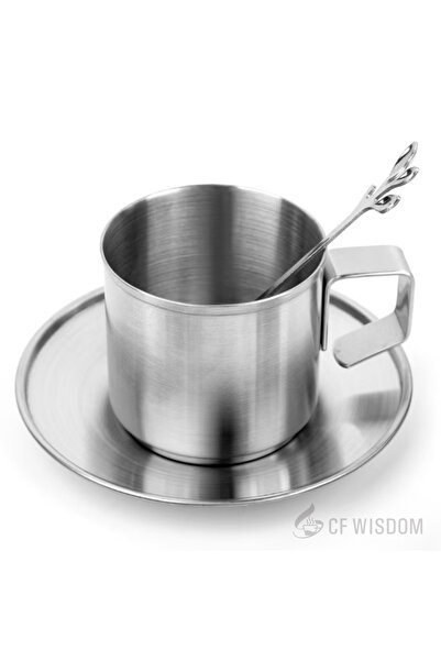 fun zone كوب قهوة من الفولاذ المقاوم للصدأ سعة 170 مل مع ملعقة صينية كوب محمو...