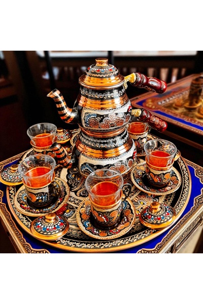 BARITCIOGLU طقم صينية أكواب شاي من النحاس