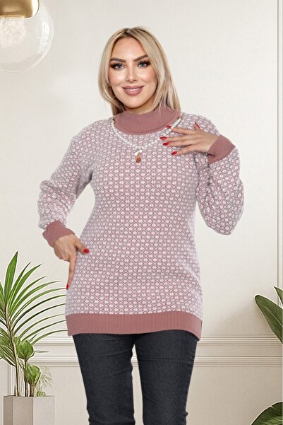 İmran Triko Stylish Beard (Soft) Blouse with Necklace Accessory Detail - Turt...