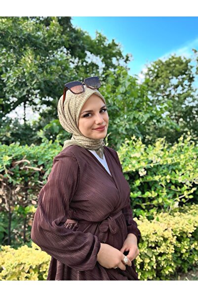 Modakaşmir Çizgisel Daire Mk Pamuk Eşarp - Haki-Bej