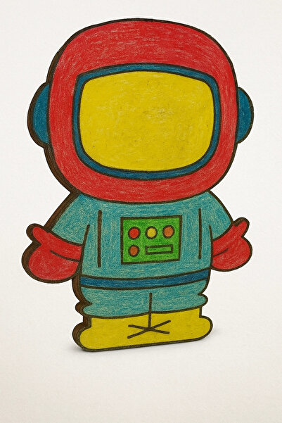 toptanetkinlikboyama Дървен комплект за рисуване с моливник във формата на астронавт | Образователна и забавна дейност за рисуване за деца |