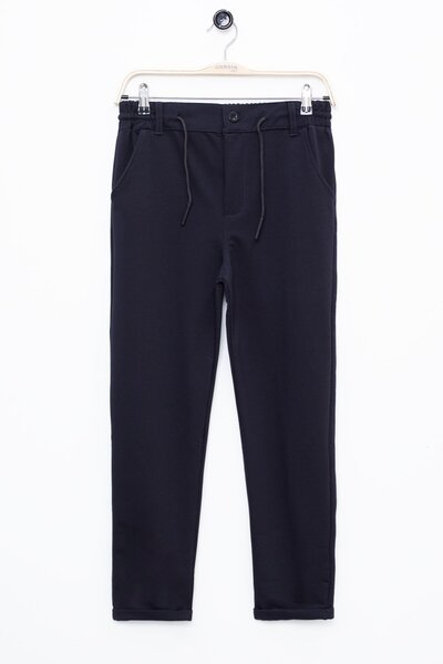 Cansın Mini Navy Blue Double Leg Lace-Up Waistband Boys' Fabric Trousers 22678