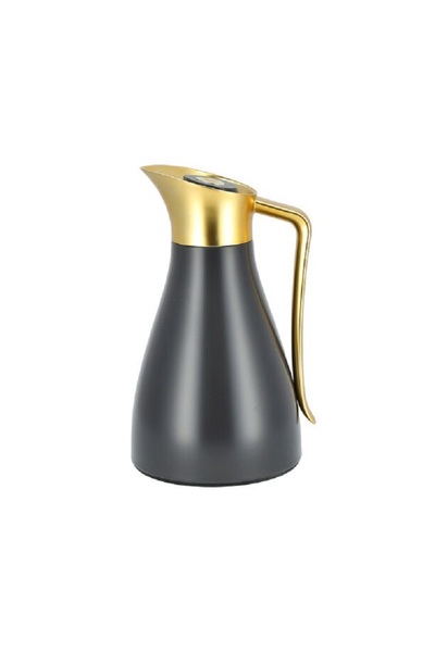 Dallaty Grey steel vacuum flask with matt golden handle 1L