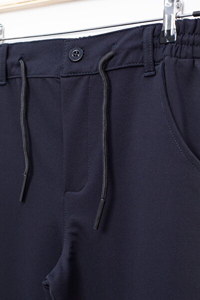 Cansın Mini Navy Blue Double Leg Lace-Up Waistband Boys' Fabric Trousers 22678