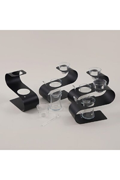 Dallaty طقم فناجين قهوة وشاي زجاجي مناسب لـ 6 أشخاص، لون أسود