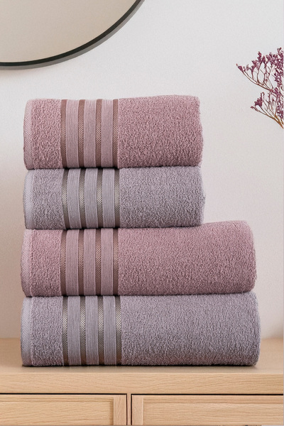 Miss Paris Home 4-Piece Luna Bath and Hair Towel Set - Turkish Bath Set |   Soft, Quick-Drying and Durable
