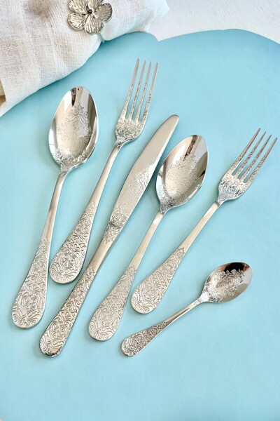 puun italy Antique 6-Person 36-Piece 18/10 Stainless Steel Cutlery Set (Silver)