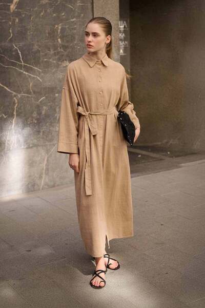 Hooopstore Linen Textured Mink Shirt Dress
