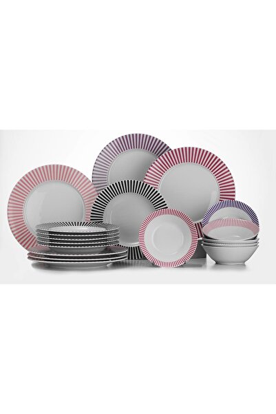 Kütahya Porselen Kutahya Porselen Leonberg 18 Piece Dinner Set – Modern Striped Design