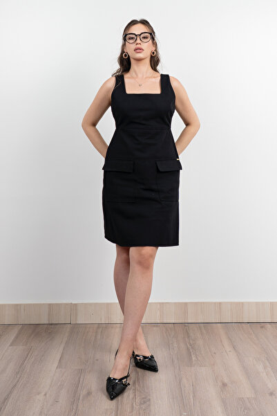 MissVina Denim Gabardine Thick Strap Dress with Flap Pocket 50327