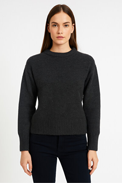 RTD&VLD Kadın Bisiklet Yaka Yumuşak Dokulu Rahat Triko Kazak Gri