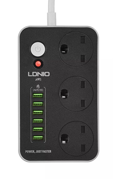 LDNIO وصلة طاقة، 3 مقابس، كابل 2 متر، 6 منافذ USB