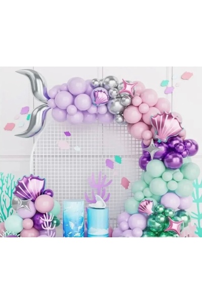 Mora süslemeleri Deniz Kızı Konsept Balon Seti 65 Parça