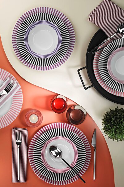 Kütahya Porselen Kutahya Porselen Leonberg 18 Piece Dinner Set – Modern Striped Design